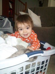 V at about 11 months old, helping with the laundry!